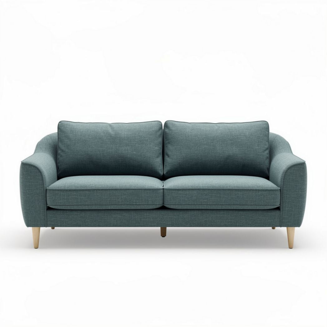 Fabric two-seater sofa in teal color with wooden legs 200 x 90 x 85cm