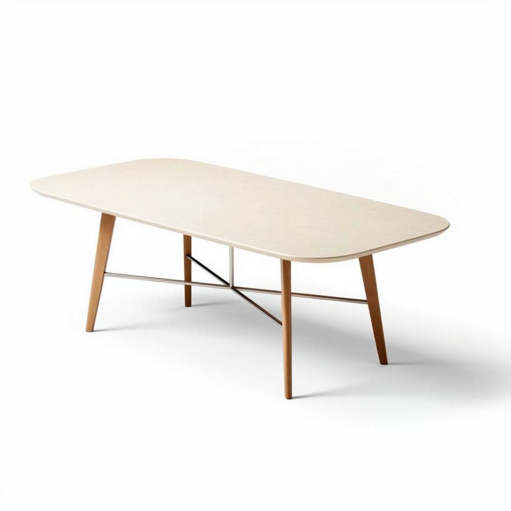Scandinavian style rectangular wood coffee table with metal accents 180 x 90 x 75cm