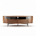 Wooden entertainment center with metal accents and two storage drawers 150 x 50 x 40cm