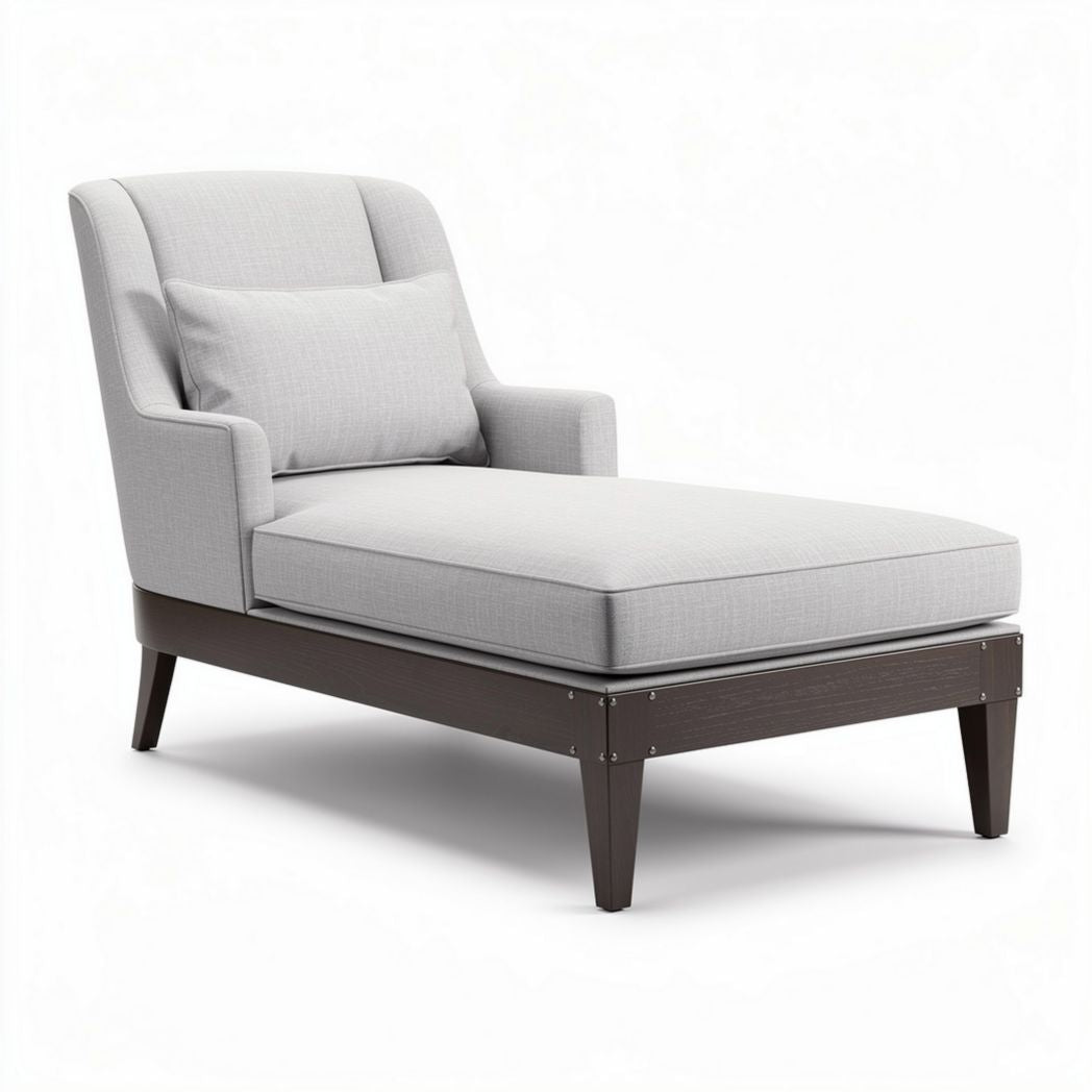 Grey fabric chaise lounge with solid wood frame and removable cushion 100 x 75 x 85cm