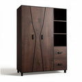 Wooden storage cabinet with shelves and drawers in dark brown finish 180 x 80 x 40cm