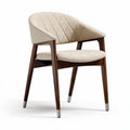 Upholstered dining chair with diamond pattern in beige fabric and wooden frame