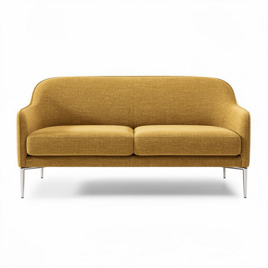 Yellow fabric two-seat sofa with stainless steel legs 180 x 75 x 90cm