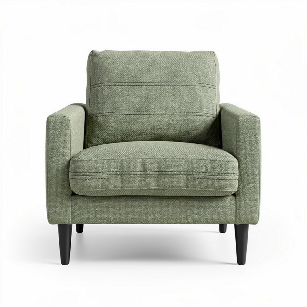 Armchair in green fabric with wooden legs dimensions 70 x 80 x 85cm