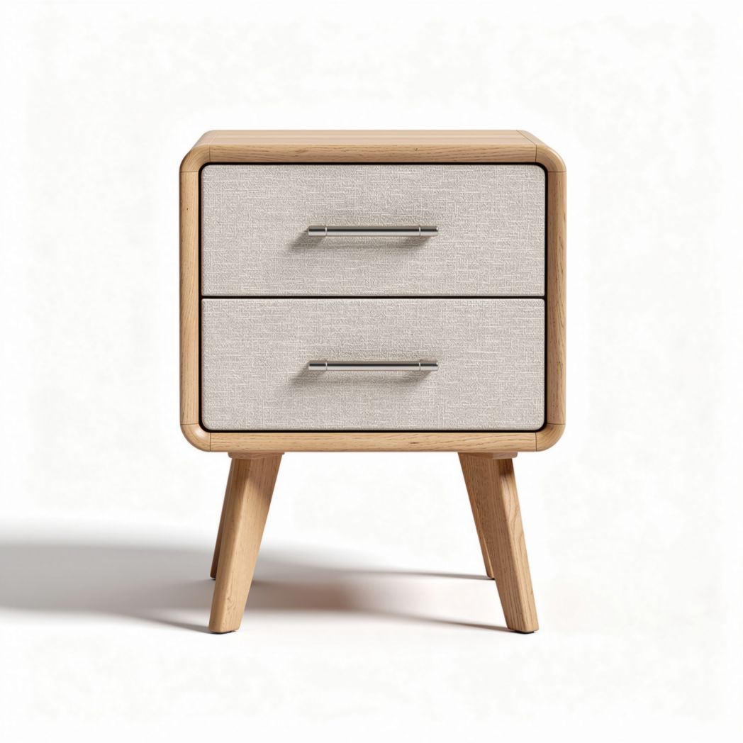 Wooden nightstand with fabric drawers in natural finish 40 x 40 x 50cm