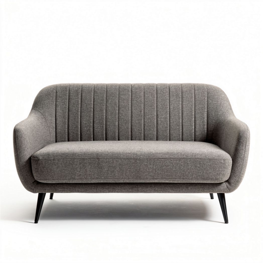 Two-seater sofa with vertical stitching design gray fabric upholstery 180 x 80 x 85cm