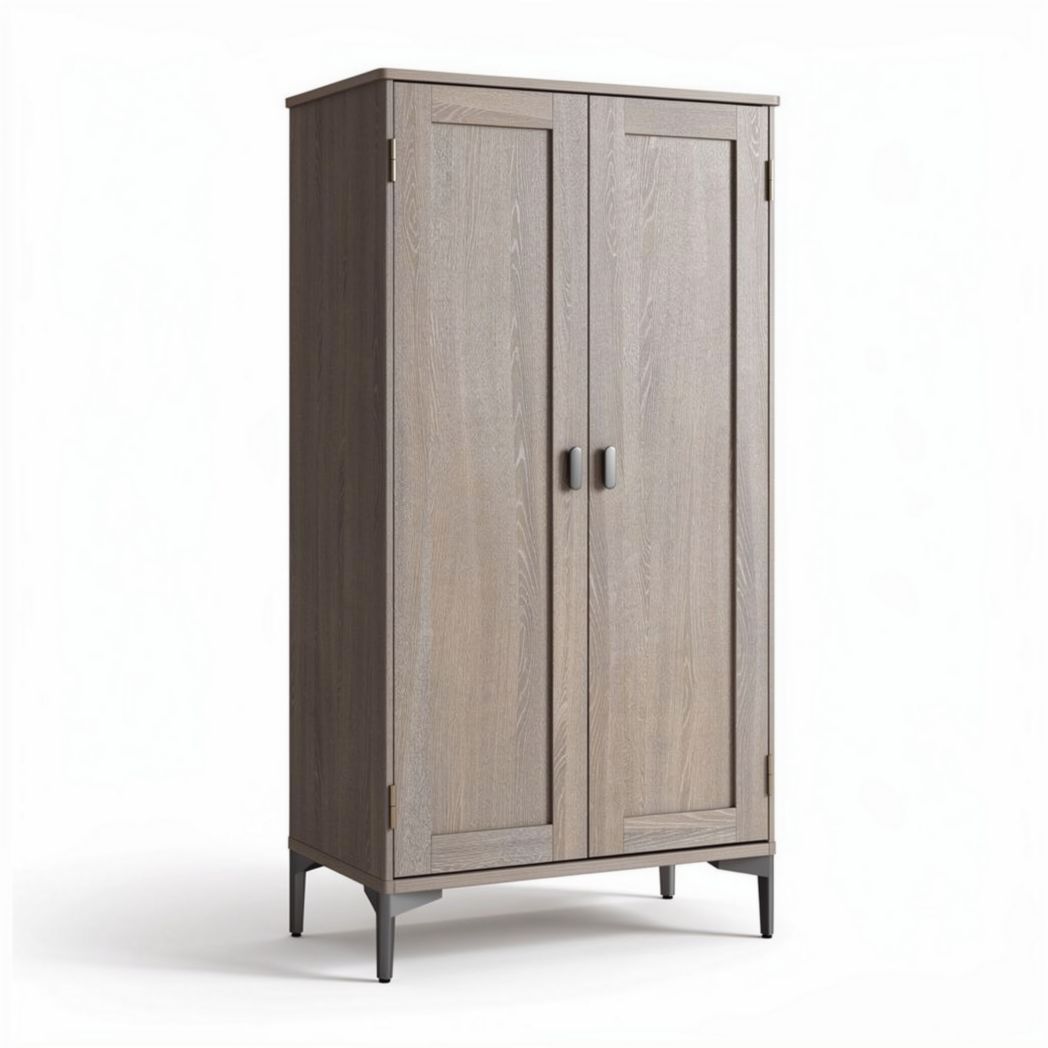Wooden wardrobe with two doors in gray finish dimensions 90 x 45 x 180cm